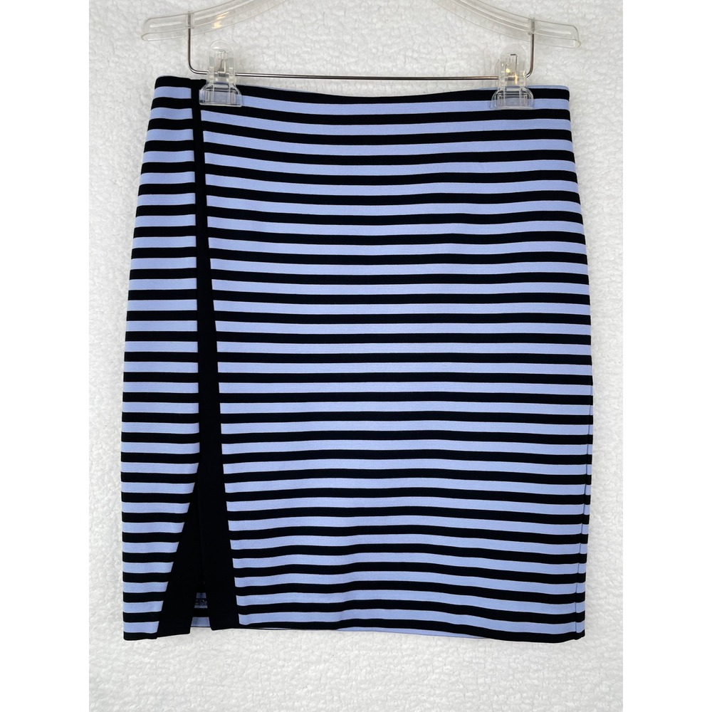 J.McLaughlin Womens Blue / Navy Striped Pencil Skirt Side Slit Size 6 Ponte Knit
